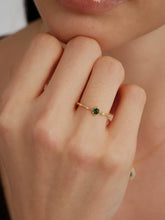 S925 Sterling Silver French Vintage Emerald & Round Diamond Filigree Ring